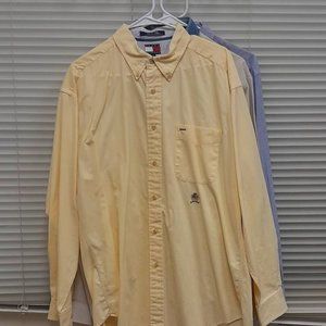 Tommy Hilfiger yellow long sleeve button down collar 100% cotton size L EUC
